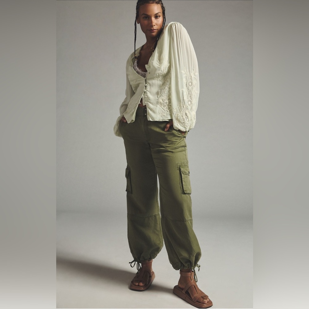 By Anthropologie Embroidered Blouse XS Mint Green